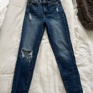 Classic Distressed Skinny Jeans in Blue